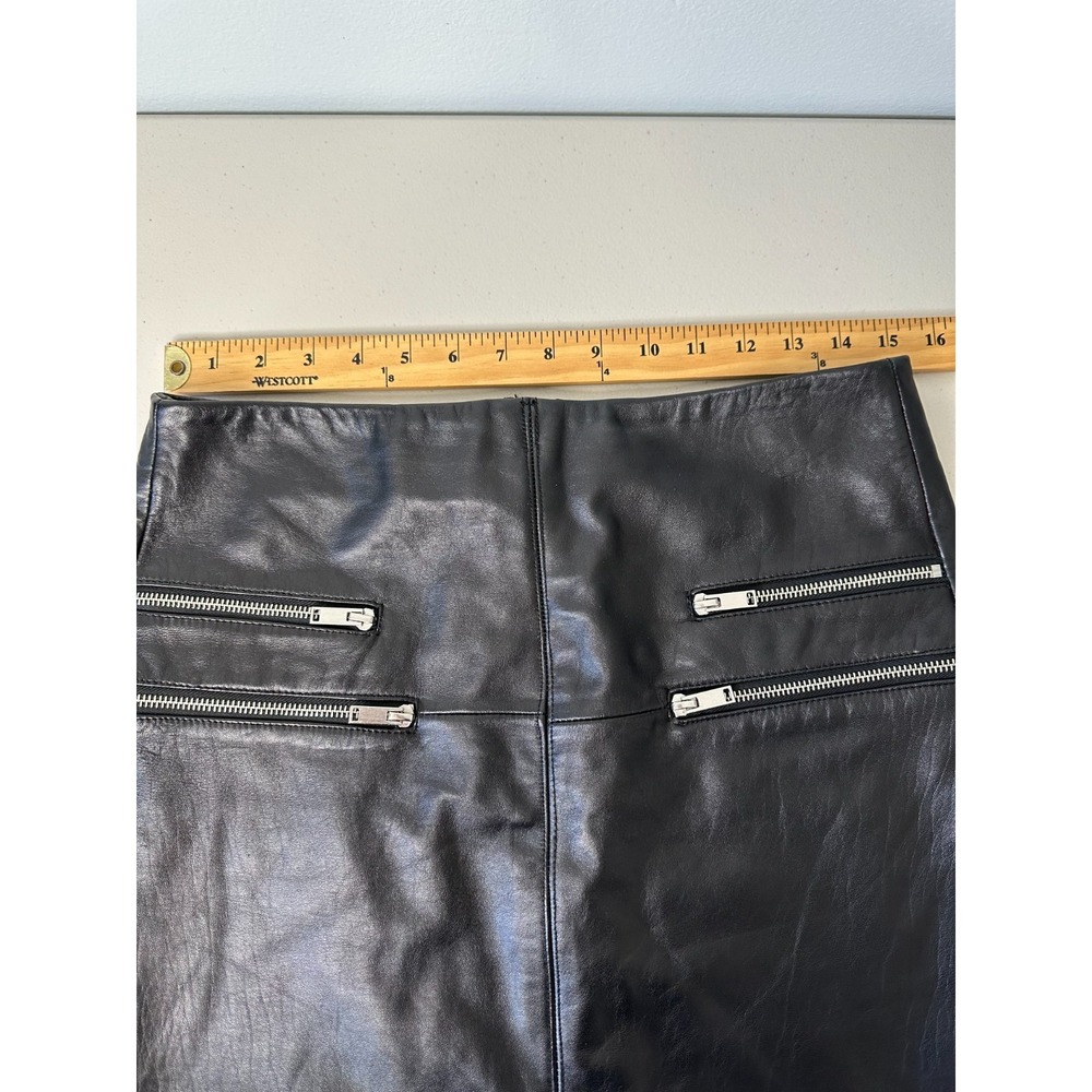 Zara Lambskin Leather Mini Skirt Black Zip Pockets Lined Medium - Picture 4 of 11